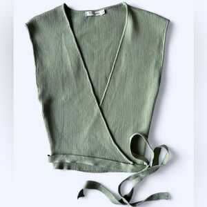 Tussah Womens Sage Green Ribbed Cute Sleeveless Tie Front Wrap Top 6 Small